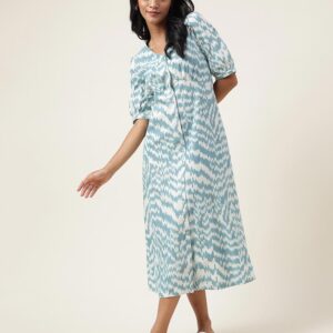 White Cotton Printed Midi Dress