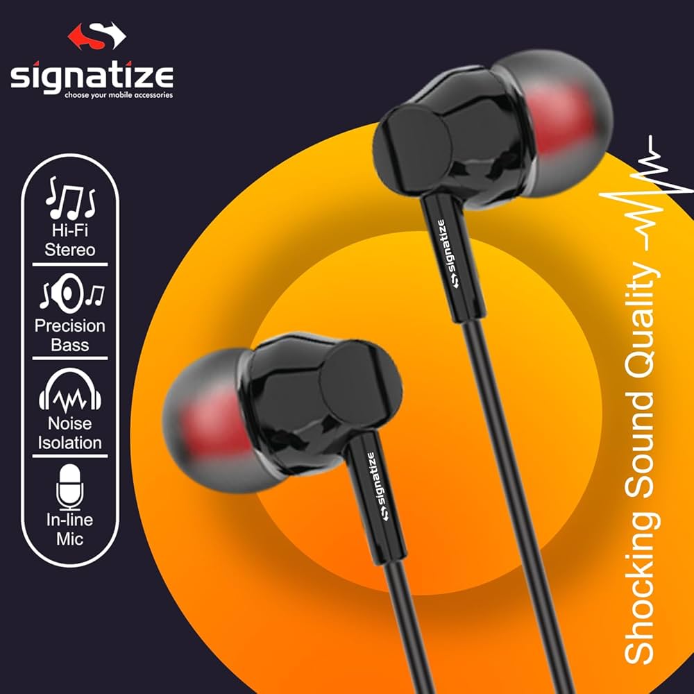 SIGNATIZE Audio Wired in Ear Earphones with Built in Mic, 10 mm Driver, Powerful bass and Clear Sound-SZ-1071 s